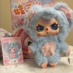 Baby Three V3 Mini Blue and Pink Elephant Plush Toy Keychain with Special Eyes